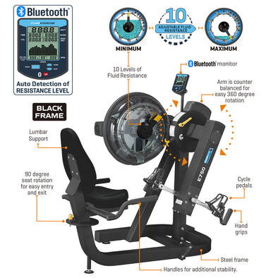 [FDF Fluid Exercise] E750 RECUMBENT CYCLE UBE 2022 Black - Commercial Dual Action Arm Grinder Recumbent